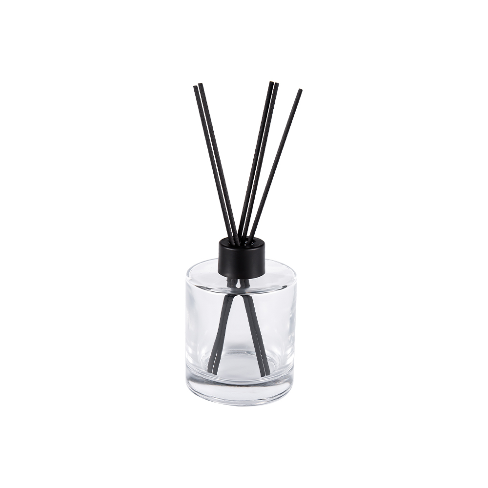 HJ-RX2109 Válcová láhev s difuzorem z křemenného skla Plastové hliníkové víčko Nálepka s barevným vláknem