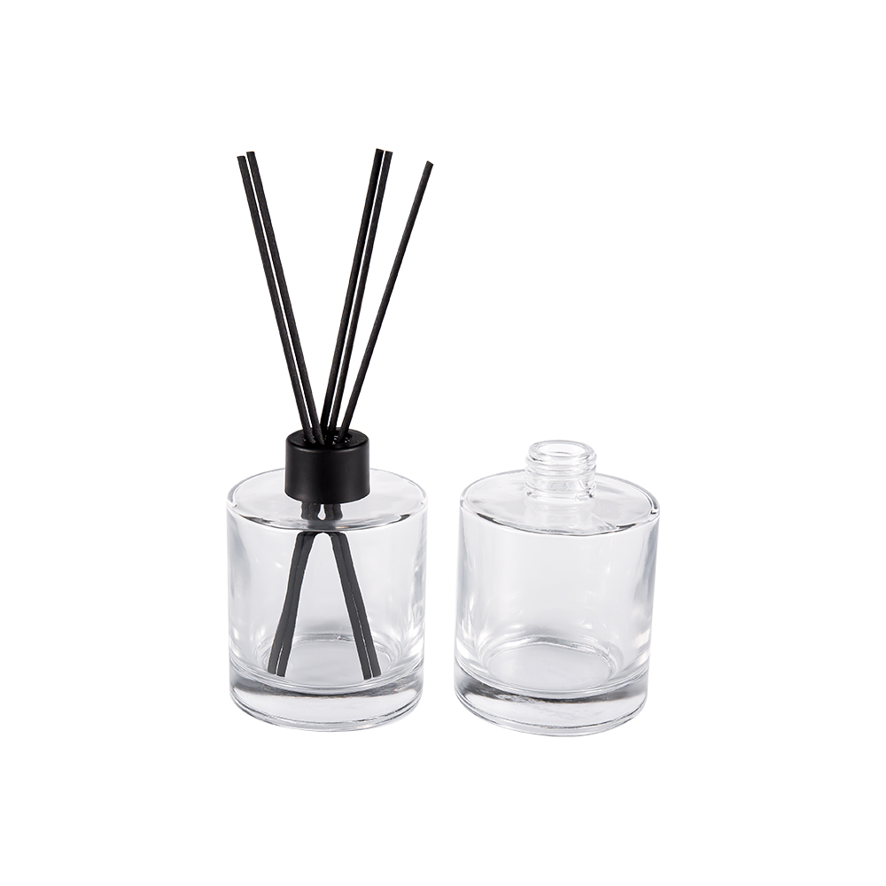 HJ-RX2109 Válcová láhev s difuzorem z křemenného skla Plastové hliníkové víčko Nálepka s barevným vláknem