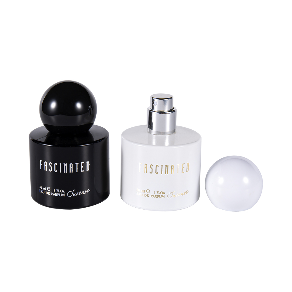 GC4748-WJ2537 30ml válcová lahvička na parfémy potažená zlatou fólií se kulovým plastovým uzávěrem z ABS PP