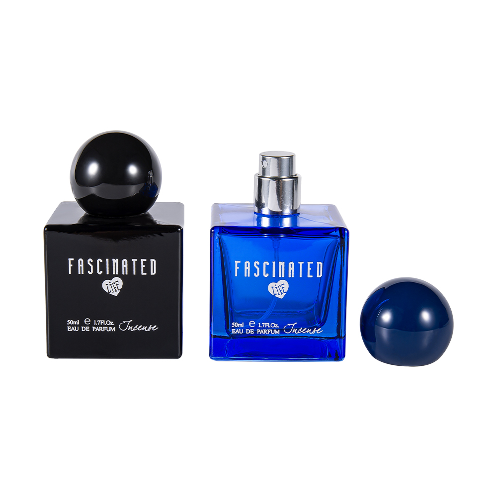 KY145-WJ2537 50ML kostka barevně potištěná skleněná lahvička na parfémy s kulovým UV plastovým uzávěrem