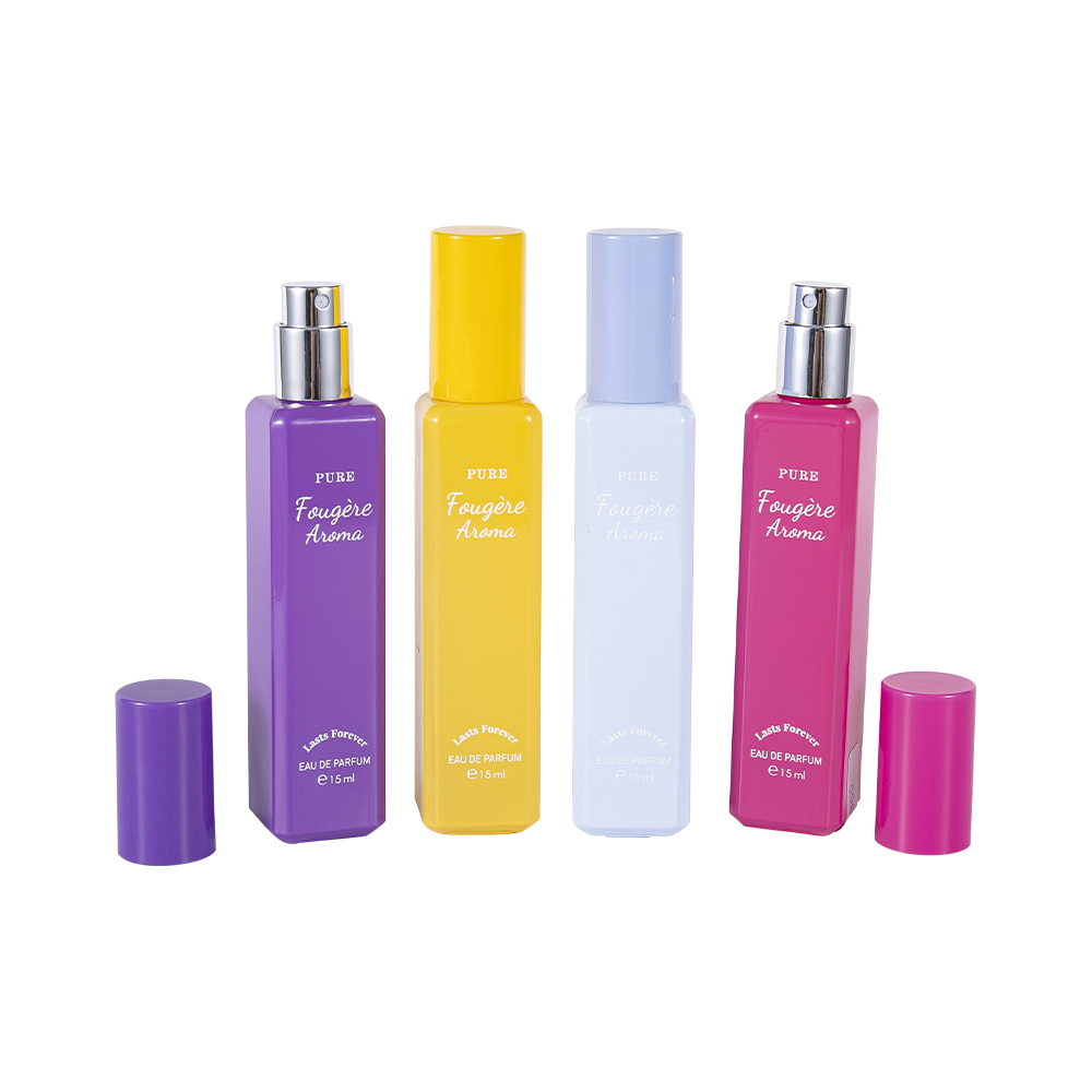 GC4222-WJ2369 15ml malá kapacita potažená skleněná lahvička na parfémy s barevným PP plastovým uzávěrem