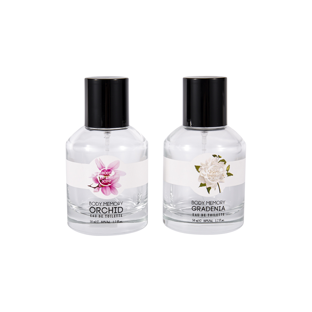 GC4815-WJ2531 50ml lahvička na parfémy z čirého skla s černým PP plastovým uzávěrem