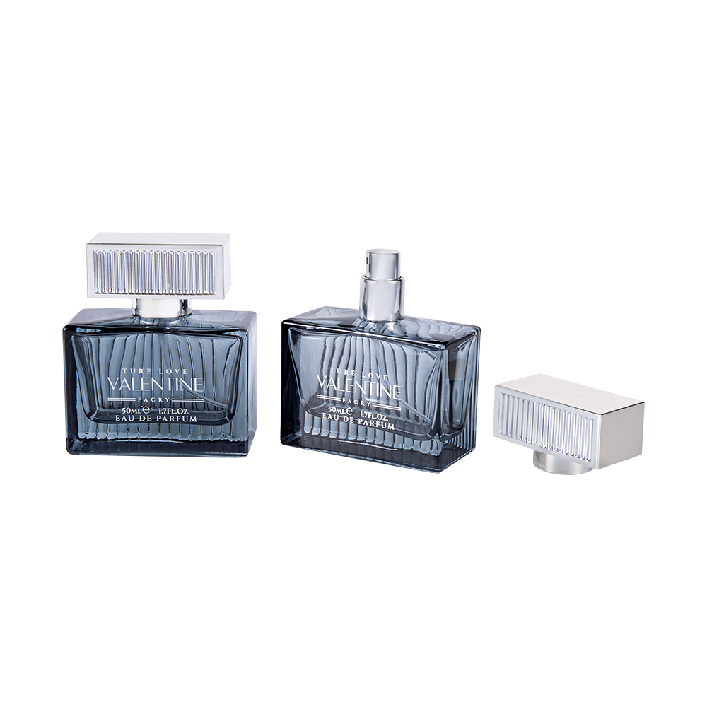 KY1111-WJ2092 50ml skleněná lahvička na parfémy s vertikálním proužkem a plastovým krycím proužkem UV ABS