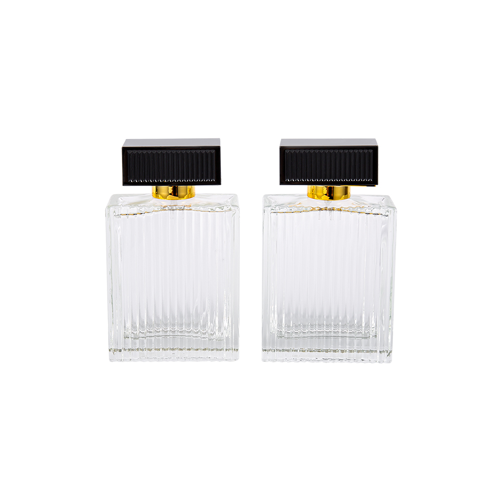 KY1112-WJ2092 100ml vertikální proužky Skleněná lahvička na parfémy s plastovými krycími proužky ABS