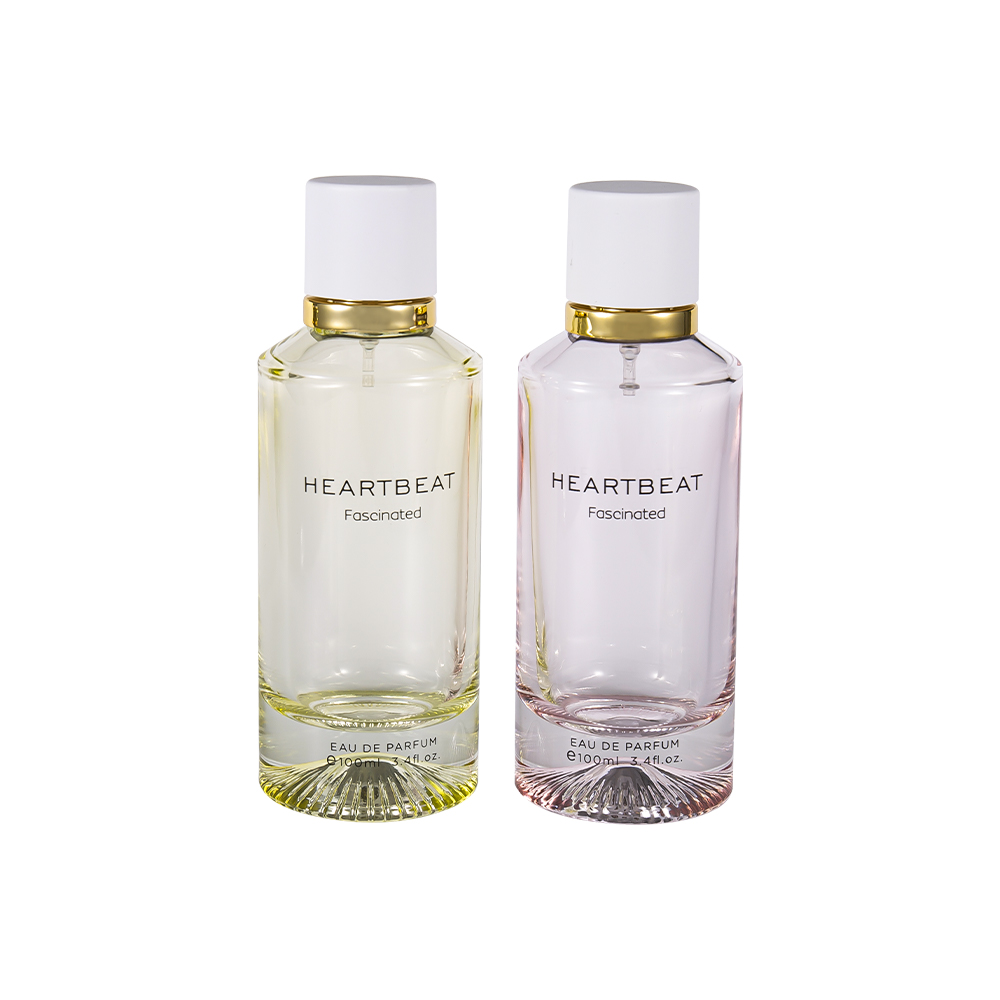 GC4406-WJ2326 100ml lahvička na parfém se vzorovaným dnem s bílým uzávěrem a velkým hliníkovým kroužkem